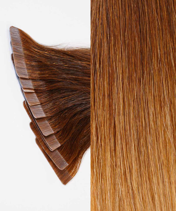 chocolate toffee ombre (4/6/27) straight tape in hair extensions by Perfect Locks