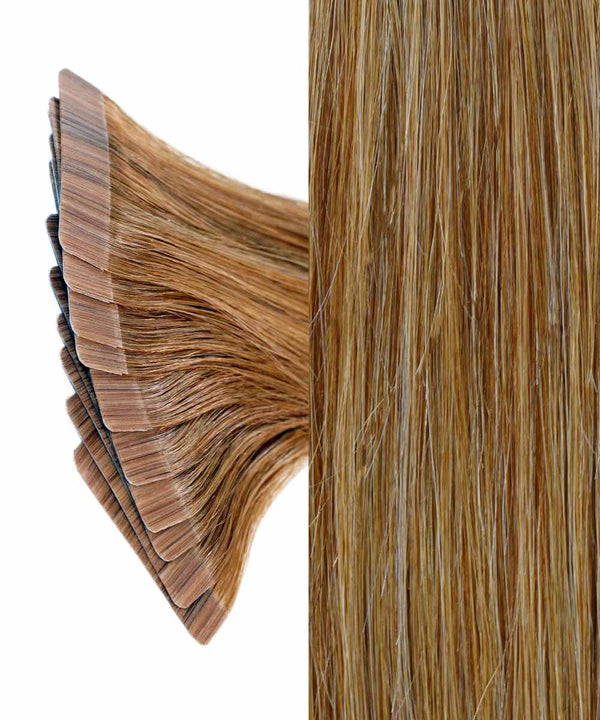 golden brown (6) straight tape in hair extensions by Perfect Locks