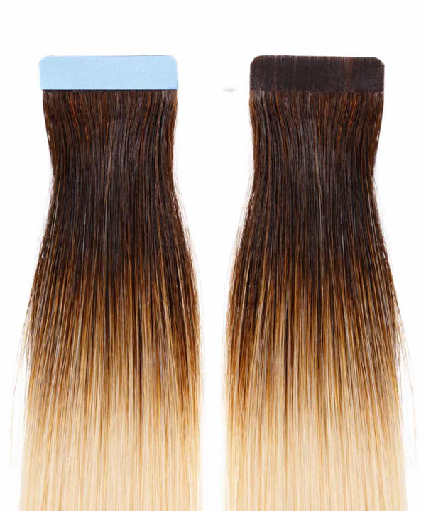 rooted white chocolate (2/60) straight tape in hair extensions by Perfect Locks