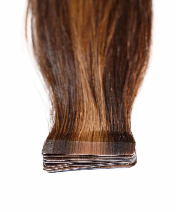 warm mocha lowlights (2/4/6) straight tape in hair extensions by Perfect Locks