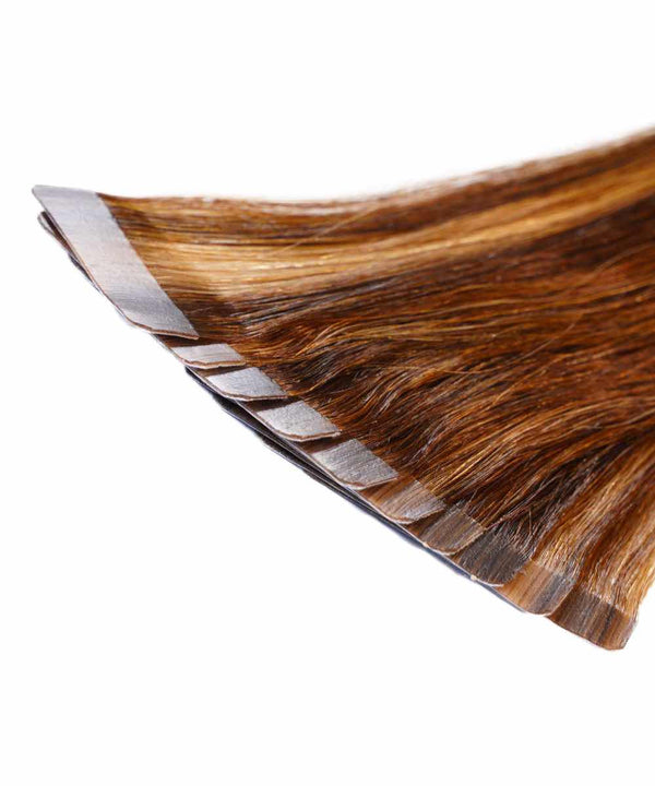 warm mocha lowlights (2/4/6) straight tape in hair extensions by Perfect Locks