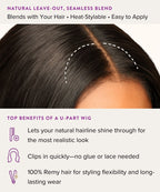 U-part wig with text highlighting benefits on a white background