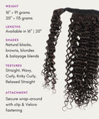 Tight Curly Clip-In Ponytail Specs and Details