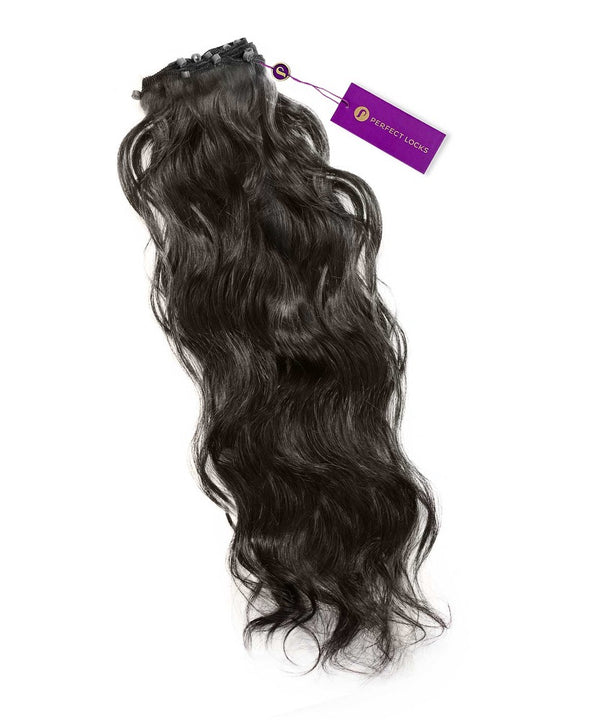 Wavy Beaded Weft Extensions in Natural Black (1B) by Perfect Locks 