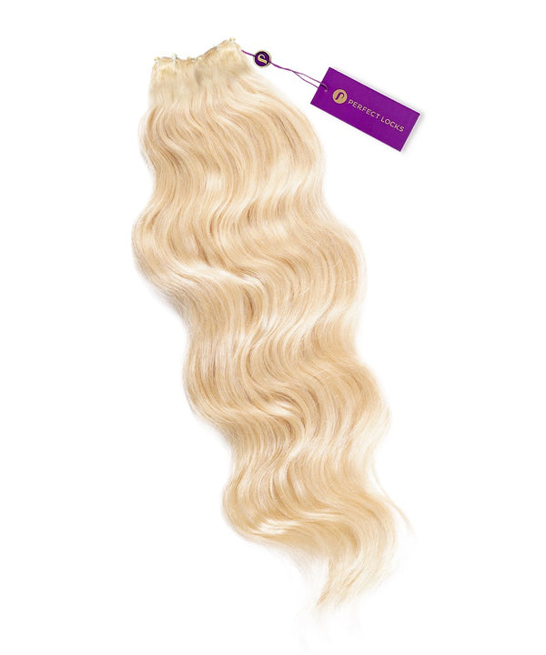Wavy Beaded Weft Extensions in Platinum Blonde (613) by Perfect Locks 