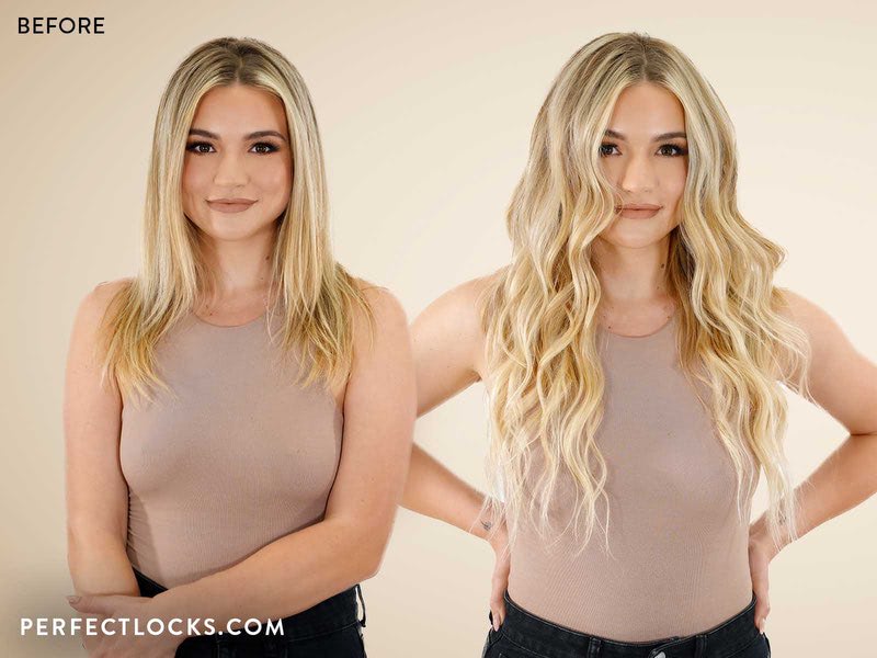 Wavy Hair Extensions Before & After