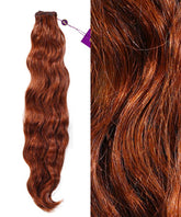 On the left, Perfect Locks Wavy Hand-Tied Weft Rows (2oz) in Dark Auburn ; right shows a close-up of their shiny waves.#color_dark-auburn-(33)