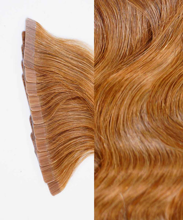 golden brown (6) wavy tape in hair extensions by Perfect Locks