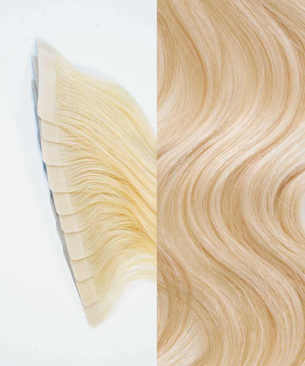 platinum blonde (613) wavy tape in hair extensions by Perfect Locks