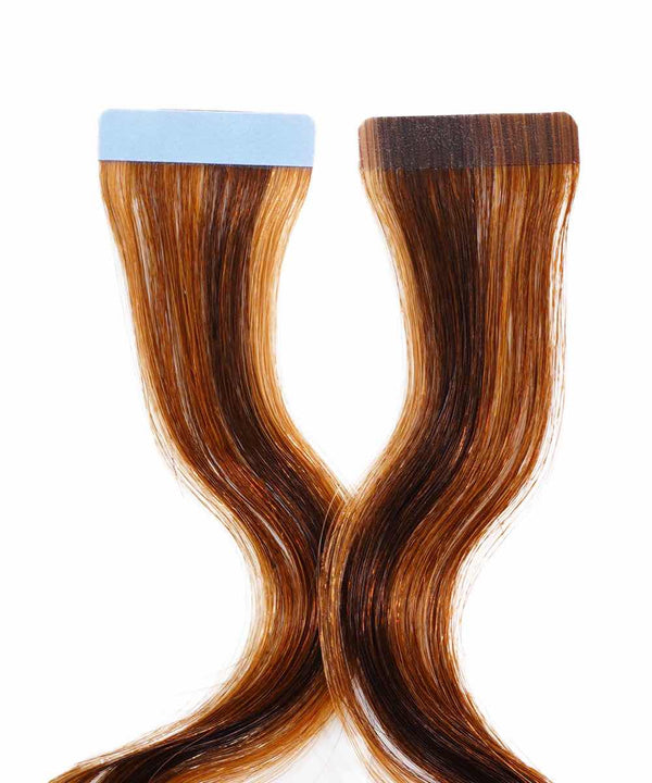warm mocha lowlights (2/4/6) wavy tape in hair extensions by Perfect Locks