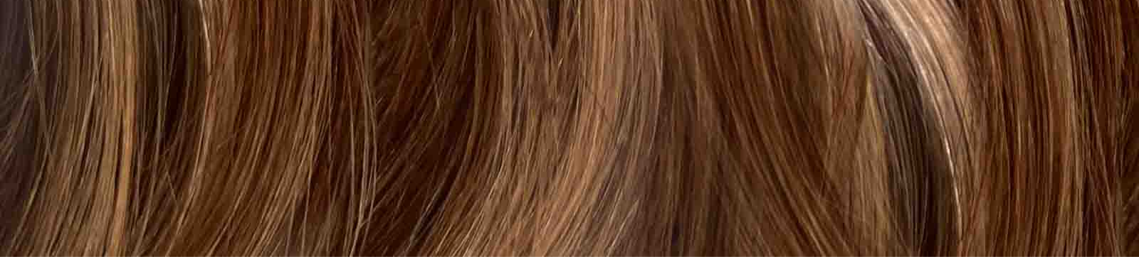 Close-up of sleek, shiny brown hair with natural highlights, healthy strands, and subtle ombr√© from light to medium brown.