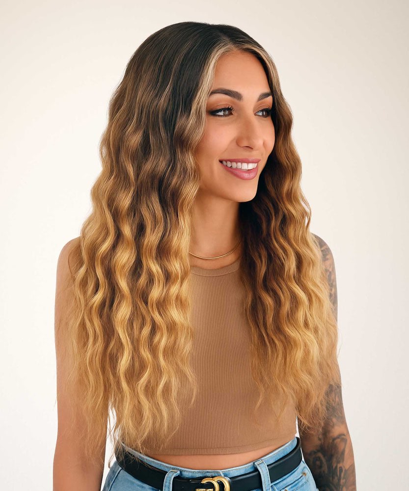Ombré u part wig Ombre Colored V/U Part Wig Human Hair Glueless Curly Full  main image 2