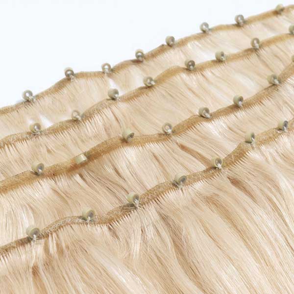close up of beaded weft