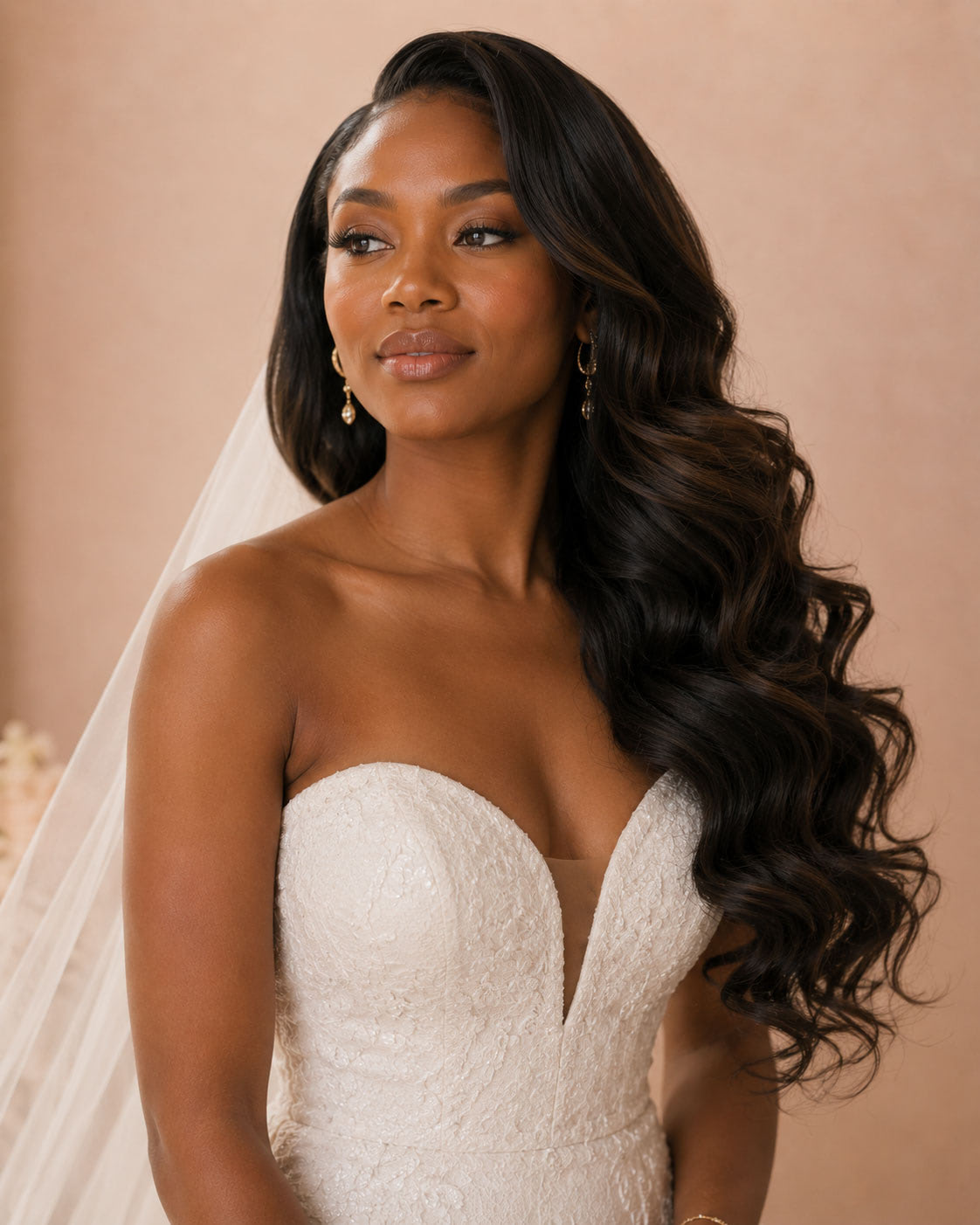 Bride with voluminous bombshell waves