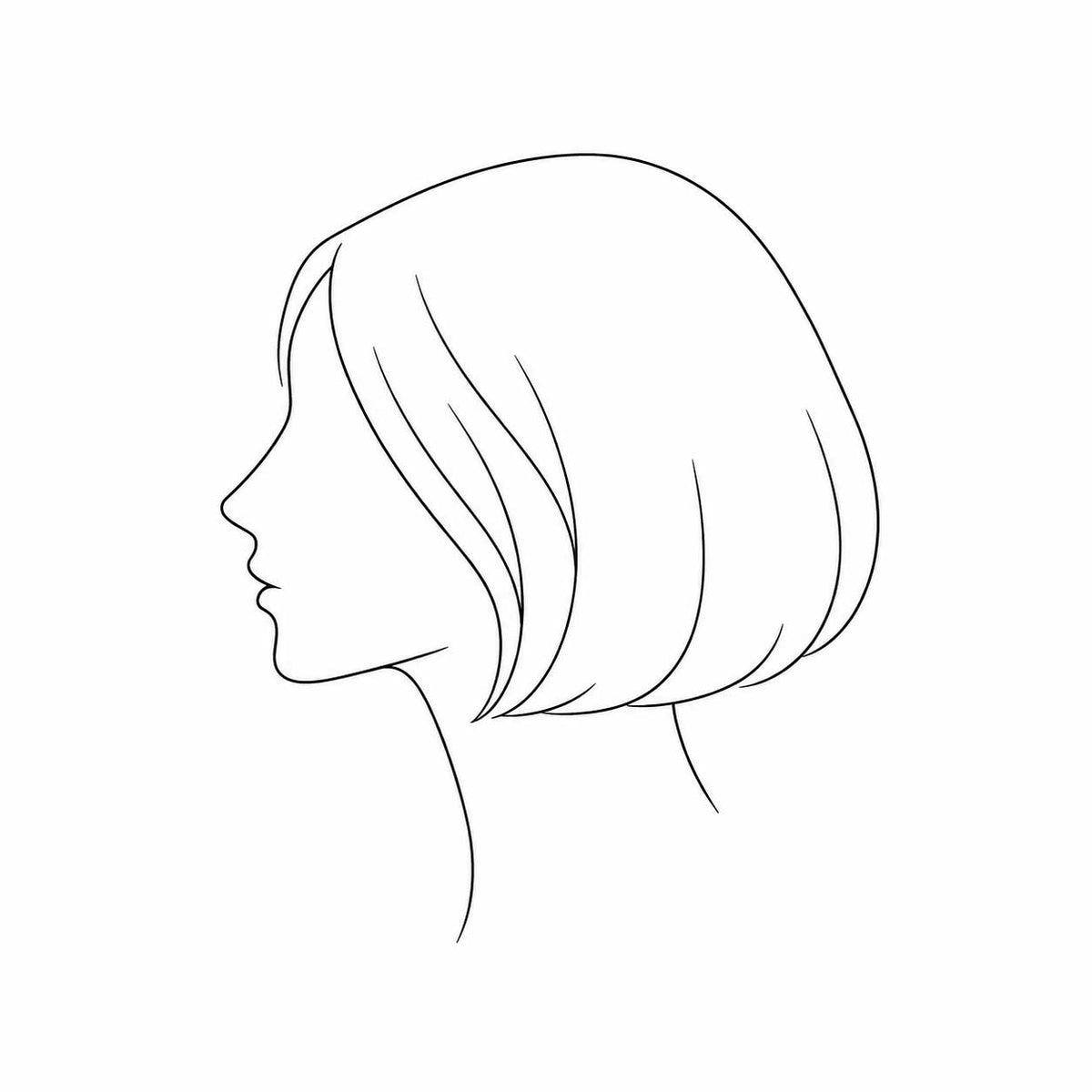 Line illustration of a woman in profile with a chin-length bob hairstyle