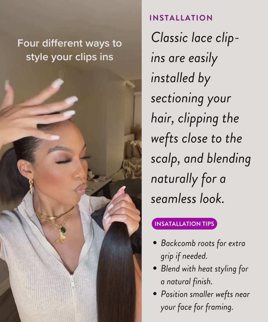 relaxed straight lace clip-in hair extensions set by perfect locks - video preview