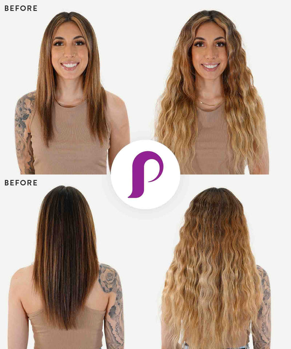 toffee blonde highlights (4/27) curly tape in hair extensions by Perfect Locks