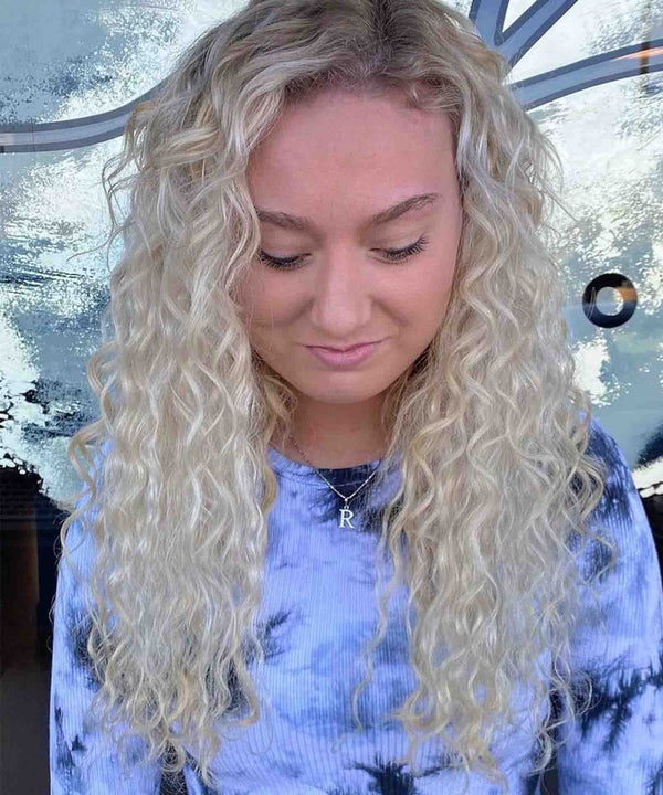 ice blonde (60S) curly tape in hair extensions by Perfect Locks