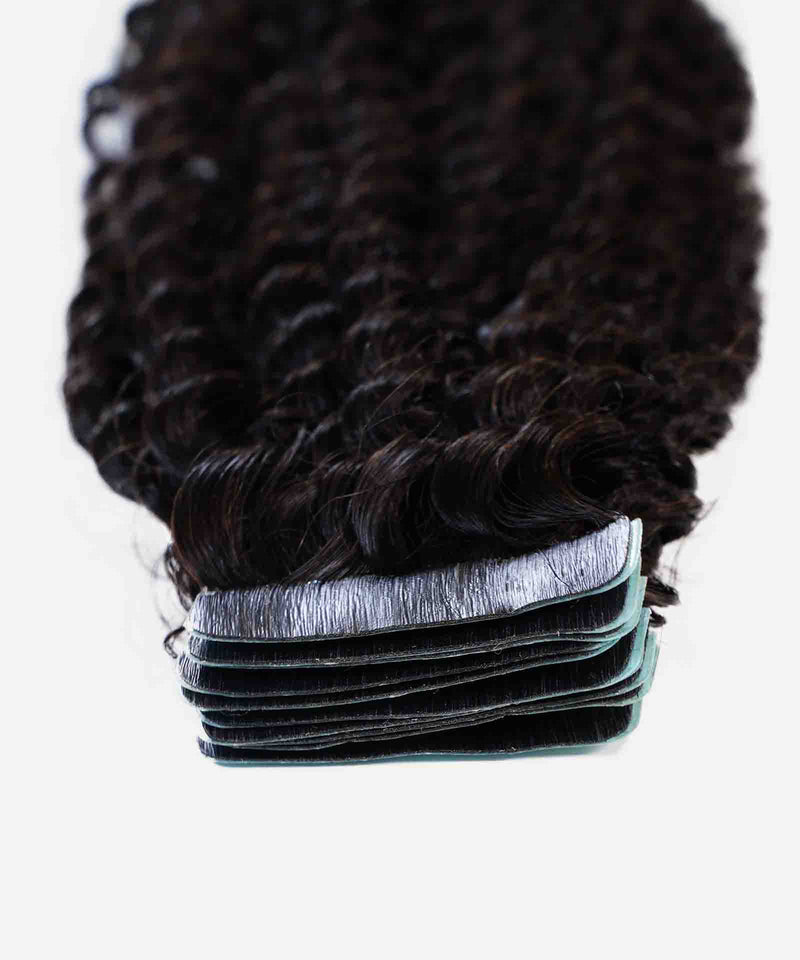 natural black (1B) kinky curly tape in hair extensions by Perfect Locks