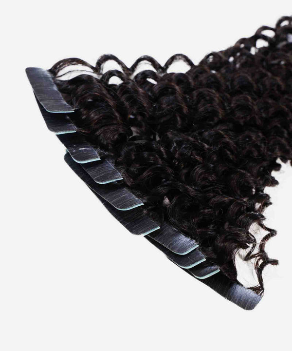 natural black (1B) kinky curly tape in hair extensions by Perfect Locks