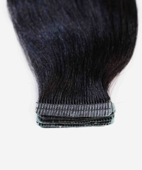 natural black (1B) relaxed straight tape in hair extensions by Perfect Locks