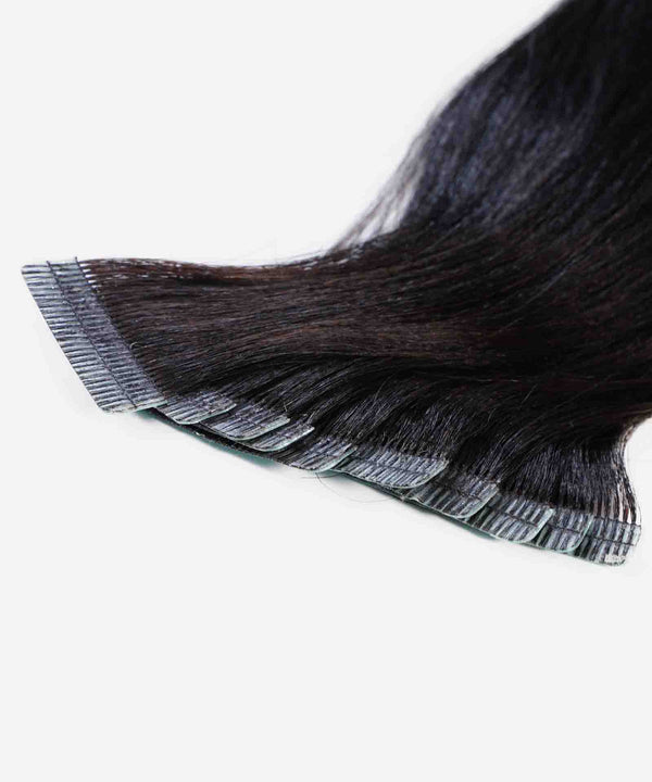 natural black (1B) relaxed straight tape in hair extensions by Perfect Locks