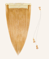 The Perfect Locks Straight Perfect Crown Hair Extensions in honey blonde, with lace, clips, and wires, on a plain light background.#color_honey-blonde-(27)