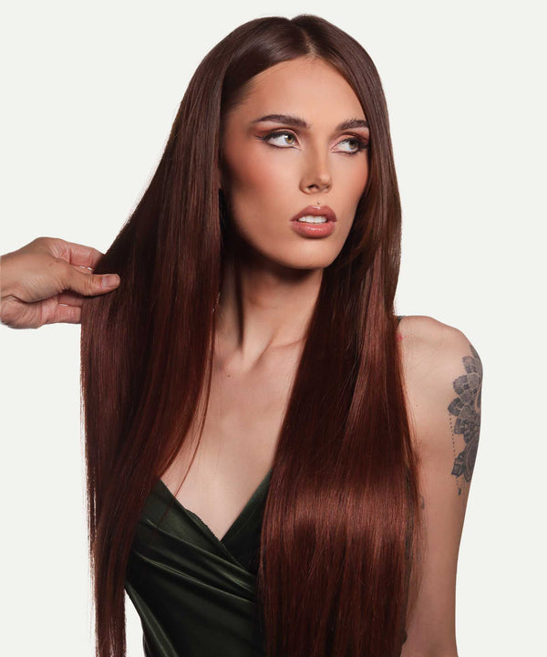 dark auburn (33) straight tape in hair extensions by Perfect Locks