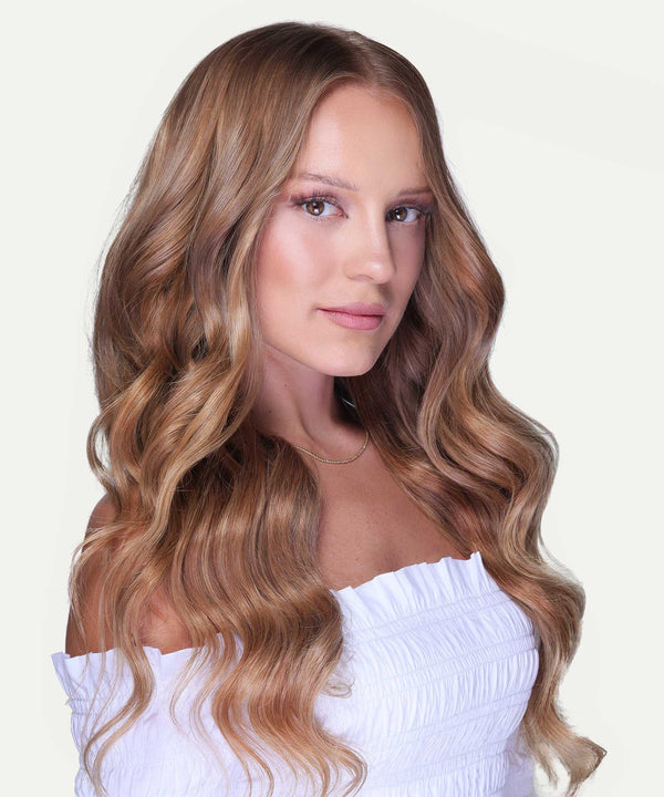 golden brown (6) straight tape in hair extensions by Perfect Locks