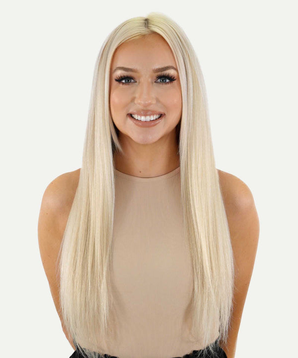 ash blonde (60) straight tape in hair extensions by Perfect Locks