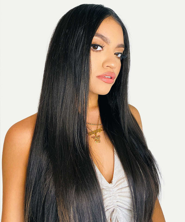 natural black (1B) straight tape in hair extensions by Perfect Locks