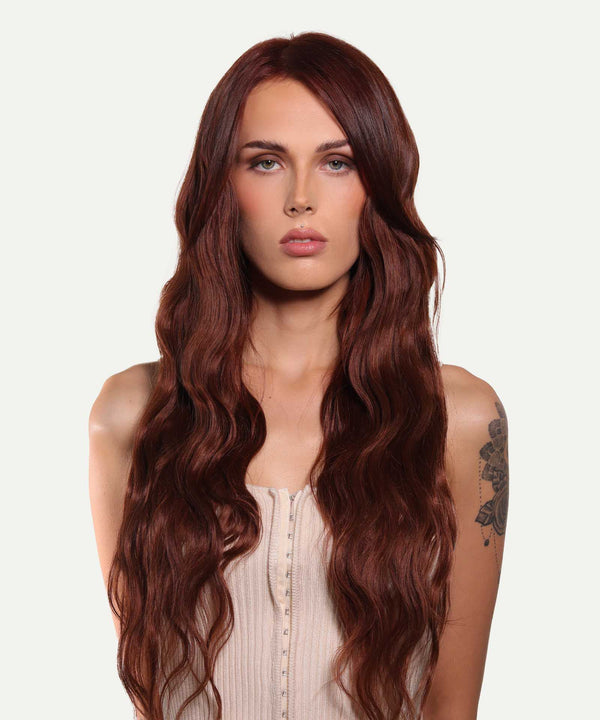 dark auburn (33) wavy tape in hair extensions by Perfect Locks