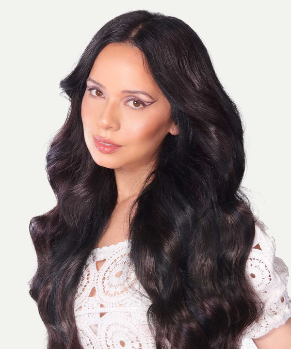 natural black (1B) wavy tape in hair extensions by Perfect Locks