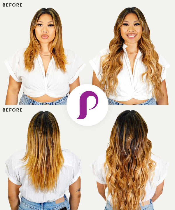 toffee blonde highlights (4/27) wavy tape in hair extensions by Perfect Locks