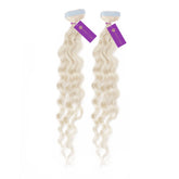 Two bundles of Perfect Locks' Curly Tape-In Hair Extensions (20 pieces) in Dark Auburn, branded tags and tape tops on white background.#color_ash-blonde-(60)