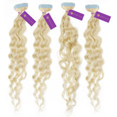 Four bundles of Perfect Locks 4 x Curly Tape-In Hair Extension Bundle Deal (40 Pieces) in Natural Black  arranged vertically on a white background.#color_platinum-blonde-(613)