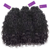 Three bundles of Perfect Locks 3 x Curly Hand-Tied Rows in Natural Black  are arranged side by side, showcasing dense, voluminous curls.#color_natural-black-(1B)