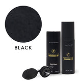 Perfect Locks' Hair Building Fibers in Dark Blonde with lace in place mist spray, applicator pump, color swatch, and "DARK BLONDE" text.#color_black