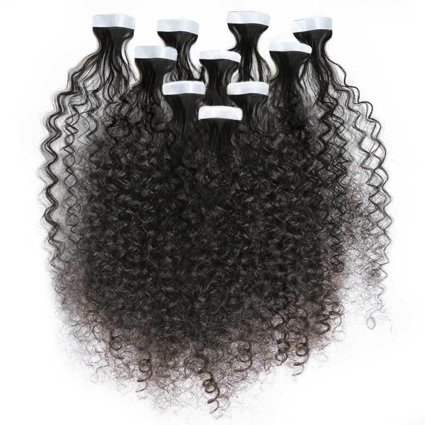 natural black (1B) kinky curly tape in hair extensions by Perfect Locks
