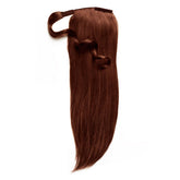The Perfect Locks Straight Ponytail in 16" dark auburn (), long Remy hair with a slightly wavy top, on a white background.#color_dark-auburn-(33)