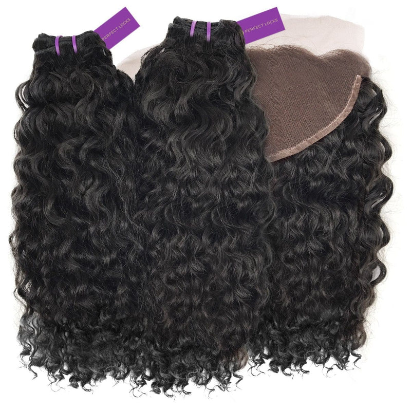 2 x curly virgin machine weft bundle + frontal deal by perfect locks