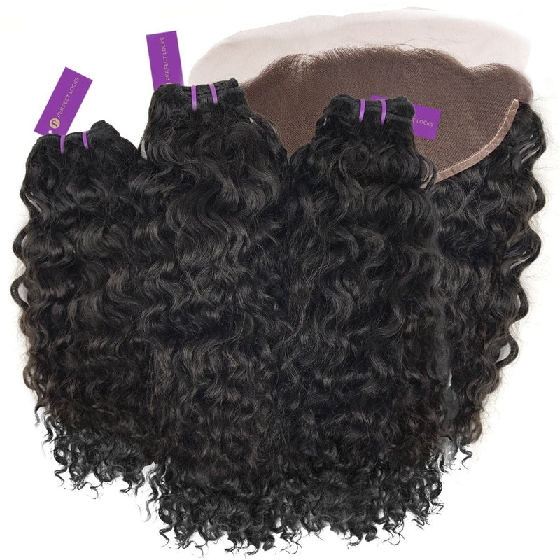 3 x curly virgin machine weft bundle + frontal deal by perfect locks