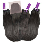3 x Straight Virgin Machine Weft Bundle + Closure Deal