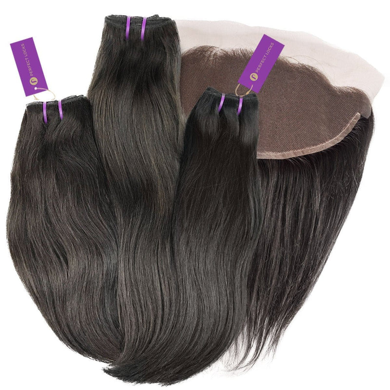 3 x straight virgin machine weft bundle + frontal deal by perfect locks