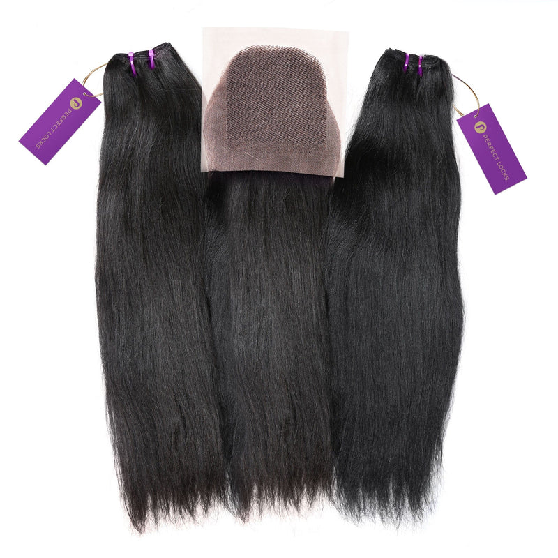 2 x relaxed straight machine weft bundle deal + closure by perfect locks