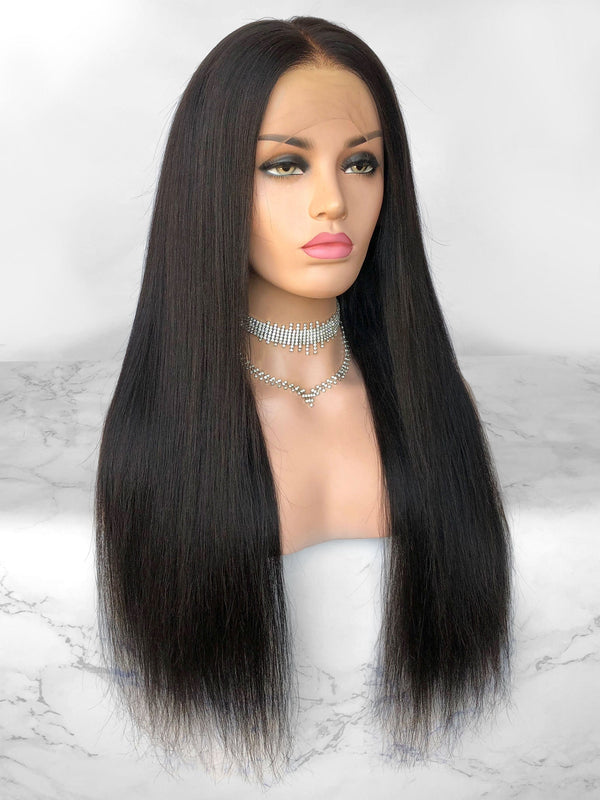 relaxed straight lace front human hair wig