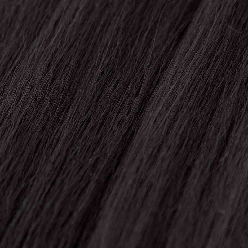 Close-up view of sleek, dark brown hair strands showcases the smooth texture and alignment of individual hairs.