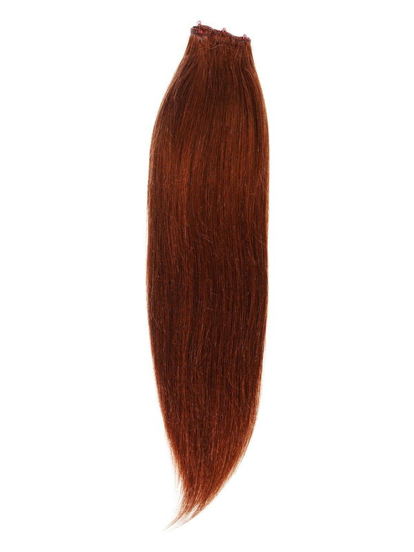 A single 20" Perfect Locks Straight Beaded Weft in  dark auburn, featuring smooth, shiny Remy hair against a white background.#color_dark-auburn-(33)