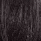 Close-up view of straight, dark brown hair with subtle caramel highlights, showcasing individual strands and smooth texture.