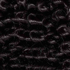 Shiny, tightly coiled black curly hair with detailed texture and defined ringlets highlights the natural beauty of perfect curls.